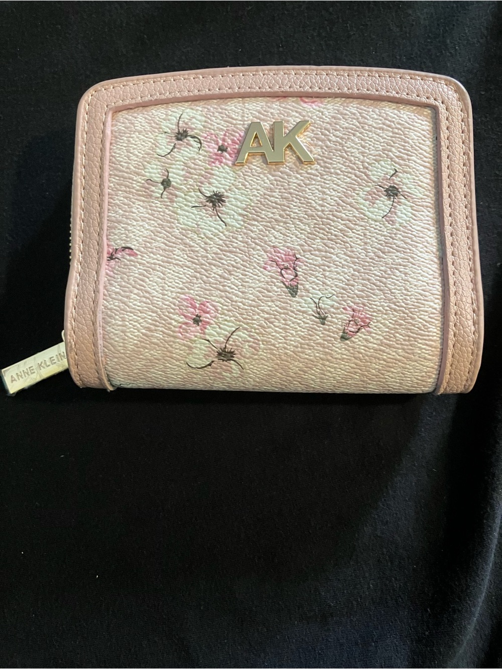 Anne Klein Blush Pink Floral Compact Wallet with Gold AK Logo